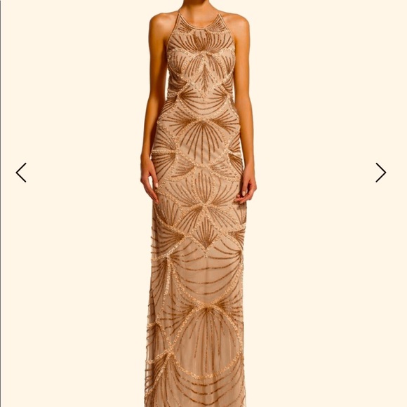 Adrianna Papell gold halter fully beaded gown - Picture 1 of 8